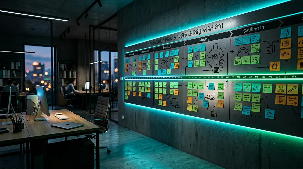 Tablica planowania etapów relokacji i dokumentacji pojazdu